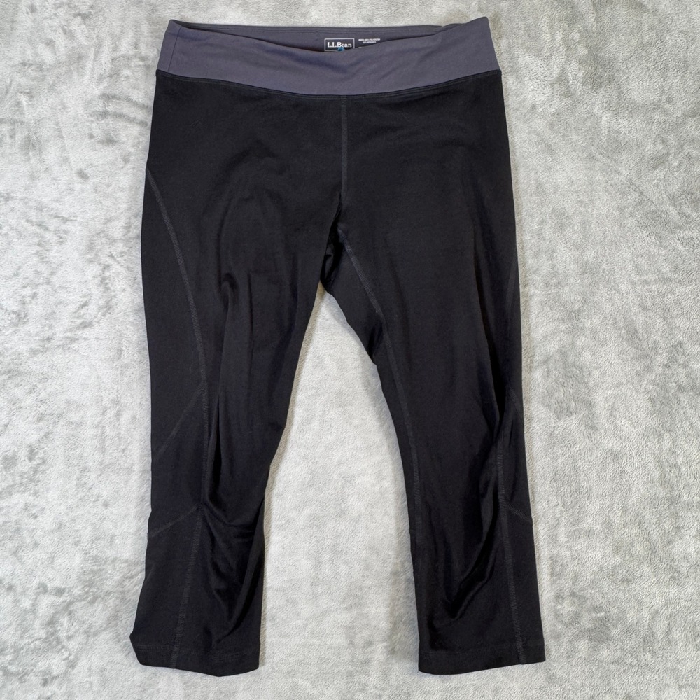 LL Bean Womens Crop Leggings Black Gray Active Tights 282433 Size S Reg